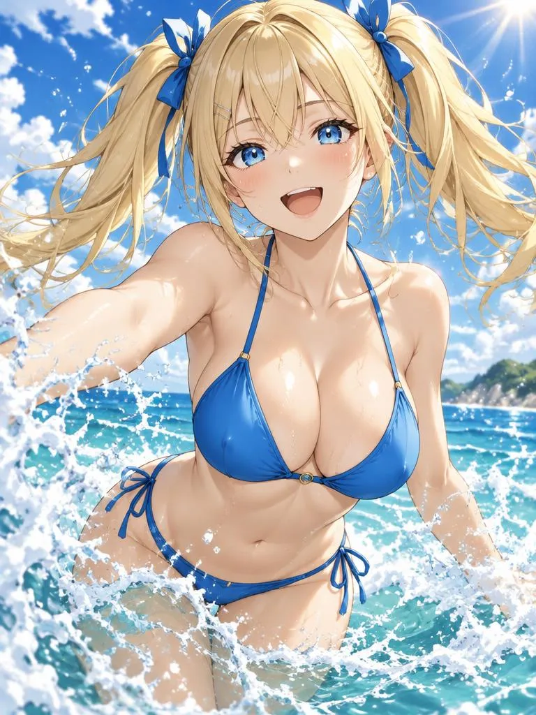 Hana splashing in ocean waves
